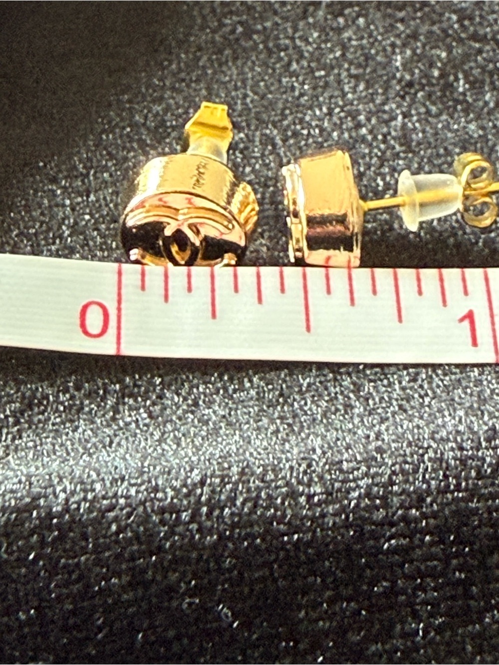ChaneI Gold Double C Tiny Round Button Stud Earrings - Picture 5 of 8